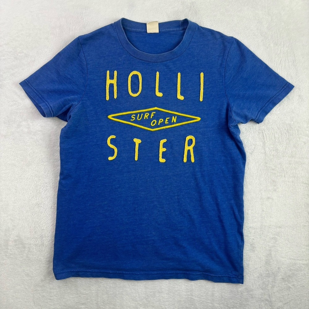 Y2K Hollister Blue Short Sleeve Embroidered Shirt Crew Neck Men's Medium